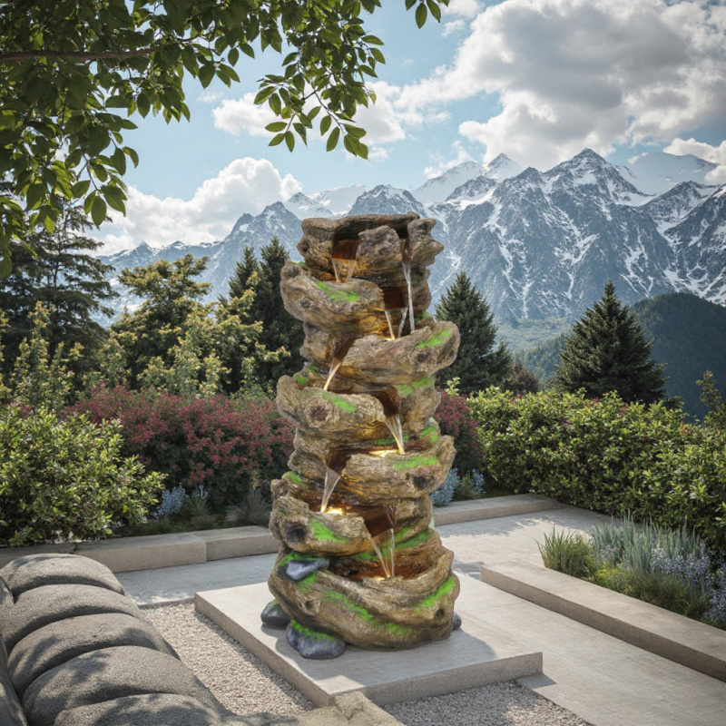 Fontaine de jardin en bois à c - Elements Lighting Decor avis et prix